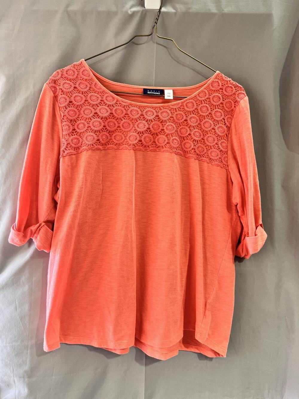 Basic Editions coral orange blouse Size XL TG2124 INDIE Boho Vintage Retro